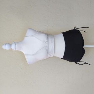 White Criss-Cross Halter Top and Black Adjustable Boy Shorts Bottom Bikini Set